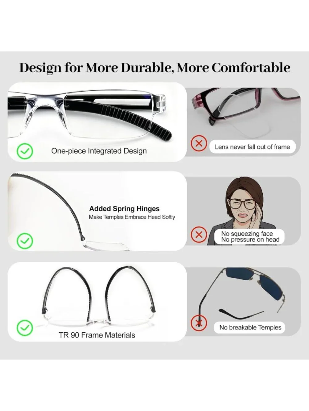 Lightweight Blue Light Blocking Reading Glasses for Men & Women - 4 Pack